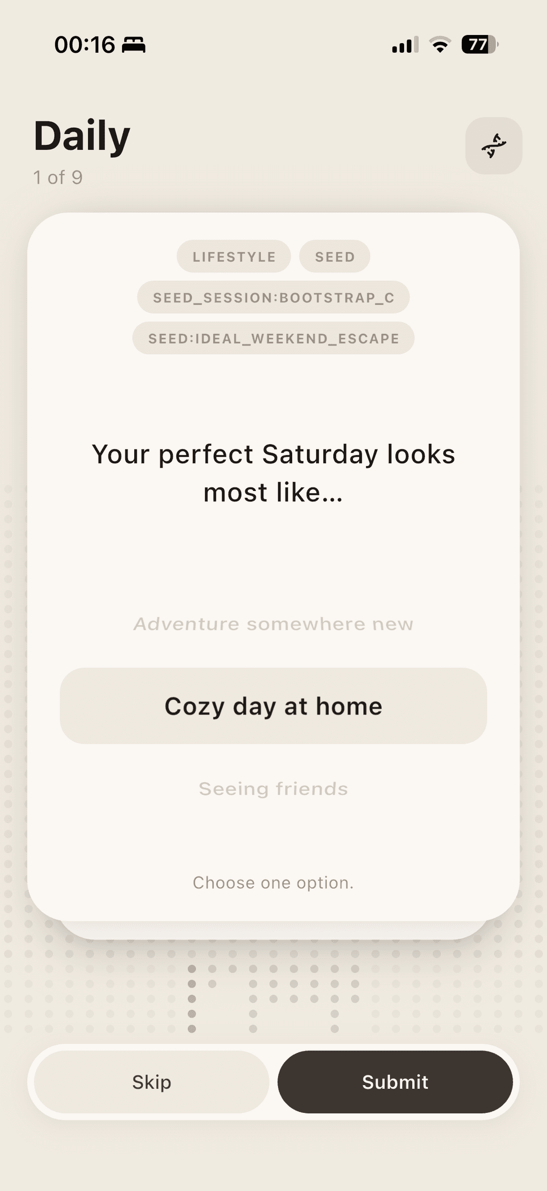 .truespace daily question screen